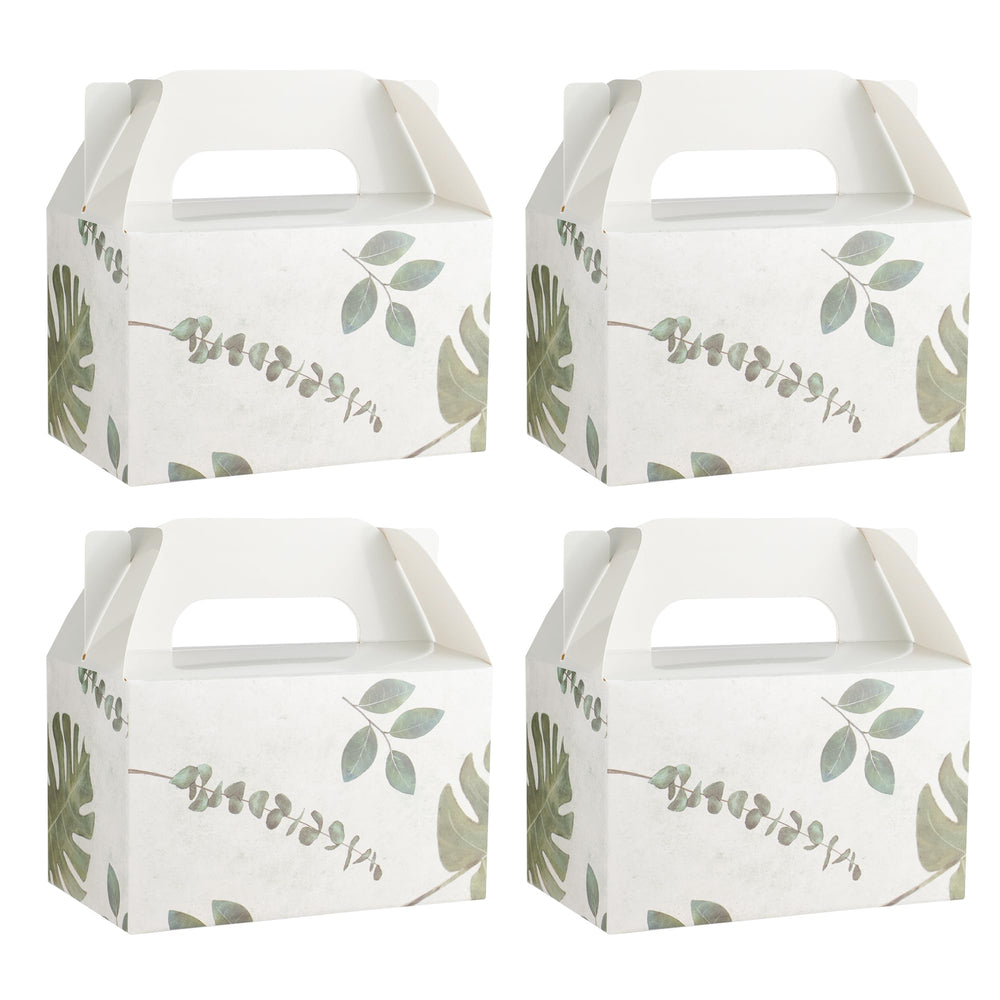 NyuOurea 10 PCS Green Leaf Gable Favor Treat Boxes, 6.5 x 4 x 4 Inches Gift Box with Handle, Goodie Boxes for Candy, Cookie, Tea, Spring Picnic, Baby Shower Party, Garden Wedding, Birthday, Graduation