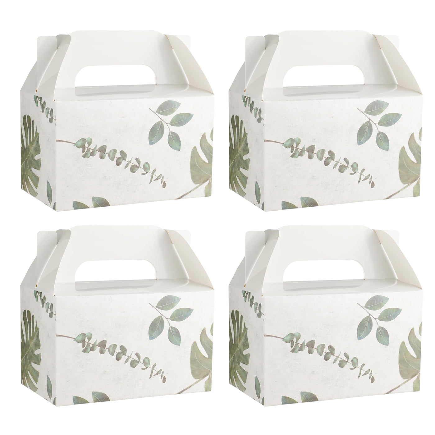 NyuOurea 10 PCS Green Leaf Gable Favor Treat Boxes, 6.5 x 4 x 4 Inches Gift Box with Handle, Goodie Boxes for Candy, Cookie, Tea, Spring Picnic, Baby Shower Party, Garden Wedding, Birthday, Graduation