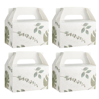 NyuOurea 10 PCS Green Leaf Gable Favor Treat Boxes, 6.5 x 4 x 4 Inches Gift Box with Handle, Goodie Boxes for Candy, Cookie, Tea, Spring Picnic, Baby Shower Party, Garden Wedding, Birthday, Graduation