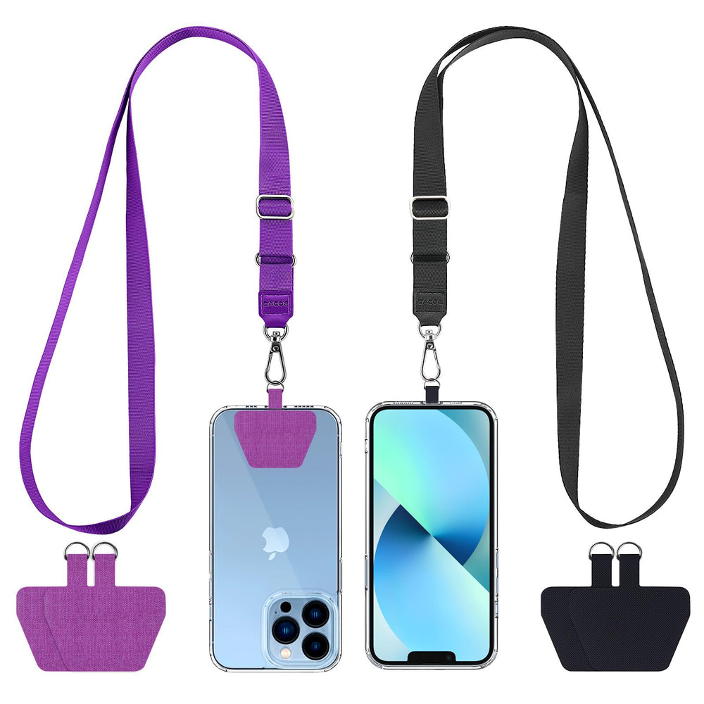 CACOE Phone Lanyard 2 Pack-2× Adjustable Neck Strap,2× Phone Patches,Universal Cell Phone Multifuctional Patch Lanyards Compatible with Most Smartphones(Black+Gray)
