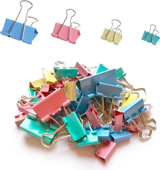 40-Pack Colorful Binder Clips, Assorted Sizes (4 Sizes) Metal Paper Clips, Strong-Binder Clamps for Home Office School, Organizing Documents, Crafts, Cable Management and Chip-Bag Sealer