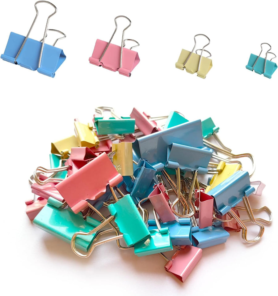 40-Pack Colorful Binder Clips, Assorted Sizes (4 Sizes) Metal Paper Clips, Strong-Binder Clamps for Home Office School, Organizing Documents, Crafts, Cable Management and Chip-Bag Sealer