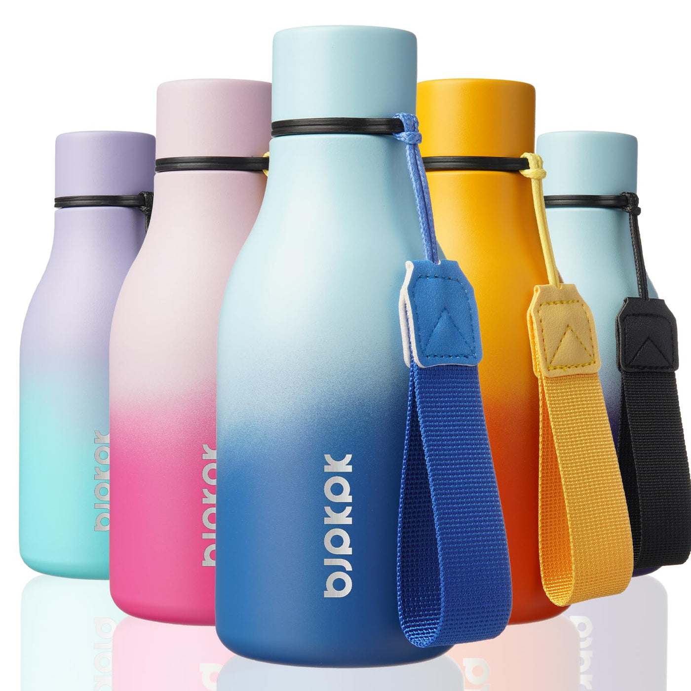 BJPKPK Insulated Water Bottles, 18 oz Stainless Steel Metal Water Bottle with Strap, BPA Free Leak Proof Jugs, Mugs, Flasks, Reusable Thermal Flasks for Sports & Travel, Orange