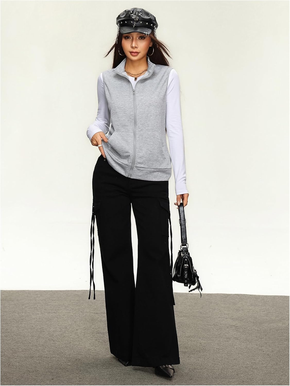 SOLY HUX Womens Zip Up Lightweight Vests Casual Sleeveless Jackets Scrubs with Pockets Spring Summer