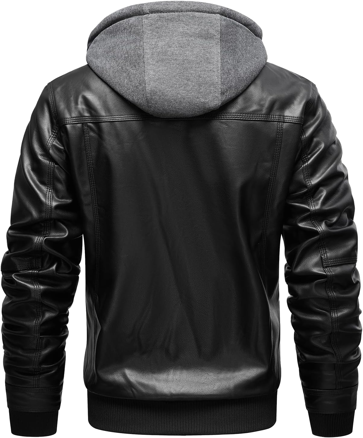 INVACHI Men's Leather Jacket Motorcycle Bomber Jacket Windproof PU Vintage Jacket with Removable Hood