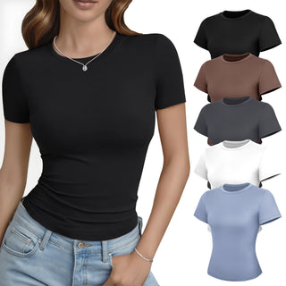 GAYHAY 3 Pack Basic Tees for Women - Crew Neck Slim Fit Tight T Shirts Cute Y2K Trendy Crop Tops Clothes for Casual Summer