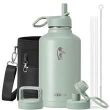 Water Bottle 40 oz Insulated with Straw&Brush, Coolflask Vaccum Stainless Steel Metal 3 Lids Water Flask for Sports, Gym or Office, Keep Cold 48H Hot 24H, Magic Black
