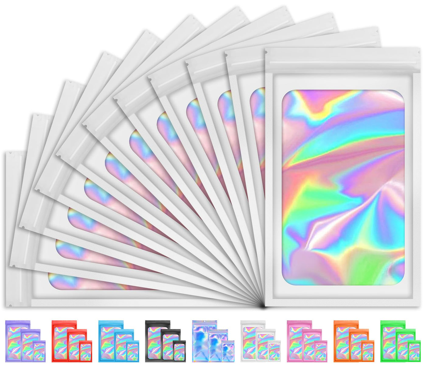100 PCS Holographic Bags, Smell Proof Bag, Resealable Gift Bags, Clear Bags for Food Storage, Party Favor Bag, Mylar Sample Bag for Jewelry, Lipgloss, Eyelash | Pink, 2.4x3.9 Inch