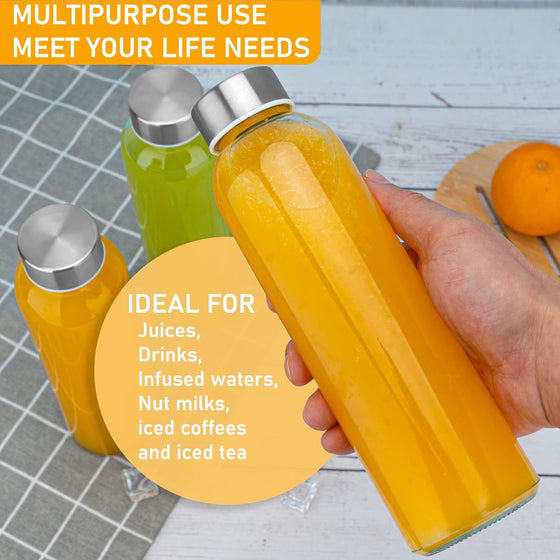 Sursip 18oz Glass Water Bottle Set of 6, Clear glass juice bottle for juicing，Reusable Drinking Bottles with Stainless Steel Lid，Beverage Storage Containers for Refrigerator-BPA Free，Leak Proof - hover image