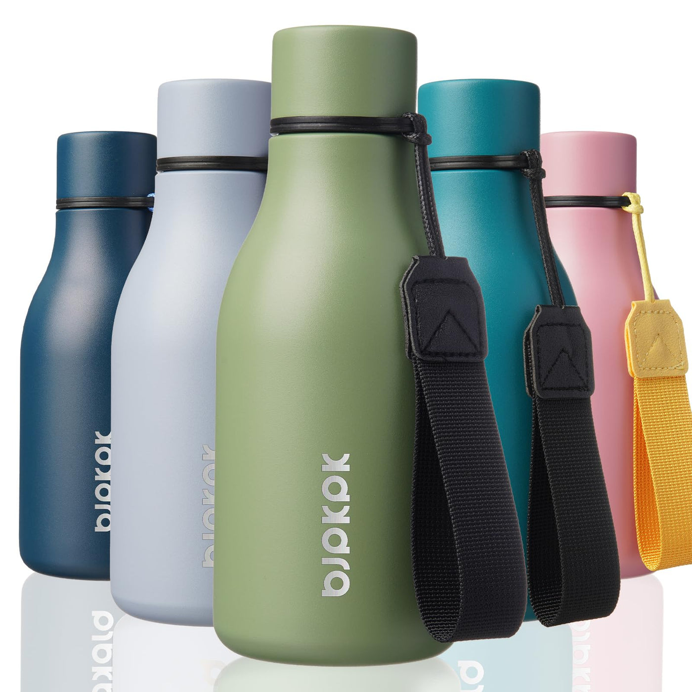 BJPKPK Insulated Water Bottles, 18 oz Stainless Steel Metal Water Bottle with Strap, BPA Free Leak Proof Jugs, Mugs, Flasks, Reusable Thermal Flasks for Sports & Travel, Orange