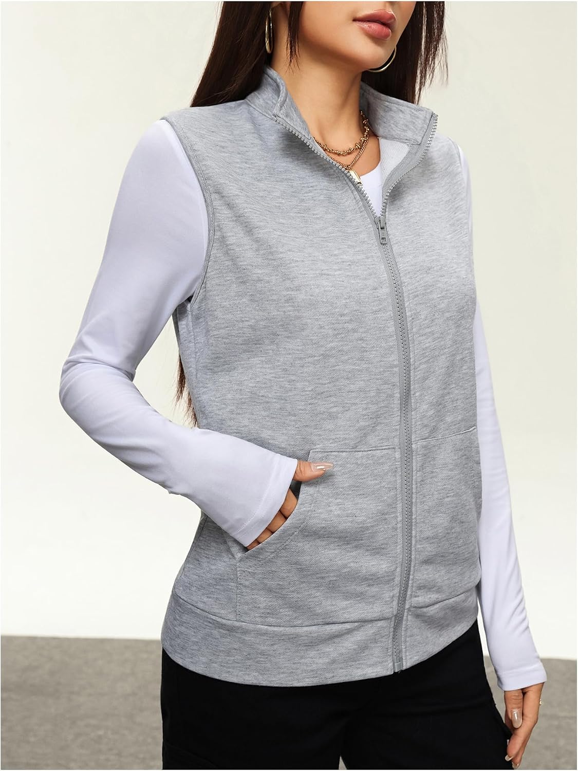 SOLY HUX Womens Zip Up Lightweight Vests Casual Sleeveless Jackets Scrubs with Pockets Spring Summer