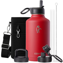 Water Bottle 40 oz Insulated with Straw&Brush, Coolflask Vaccum Stainless Steel Metal 3 Lids Water Flask for Sports, Gym or Office, Keep Cold 48H Hot 24H, Magic Black