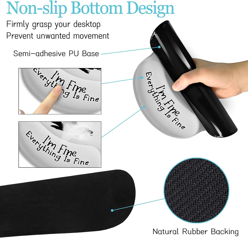 LIMKRIAN Desk Mat Set, Large Gaming Mouse Pad with Wrist Rest, Ergonomic Mouse Pad Keyboard Mat Wrist Support, Cup Coaster, Home Office Desk Accessories Decor Supplies, Funny Black Cat
