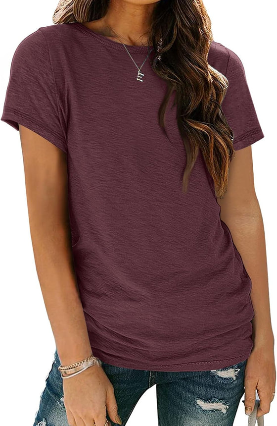 AUTOMET Women's Short Sleeve Shirts Summer Tops Crew Neck Basic Tees Casual Tshirts