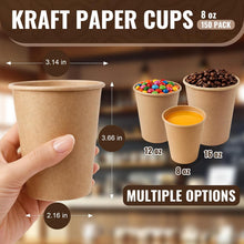 150 Pack 8 oz Disposable Paper Cups, Brown Coffee Cups Unbleached Kraft Paper, Sturdy Leak Resistant Hot/Cold Disposable Cups for Party Home Office