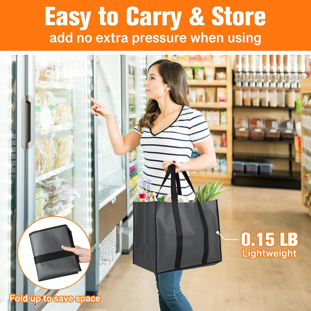 WISELIFE Reusable Grocery Bags with Handles - 3 Pack, 35L Large Shopping Bags for Groceries, Water-Resistant & Foldable Grocery Totes for Lasting Use for Kitchen, Market, Car Trunk, Picnic (Gray)