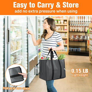 WISELIFE Reusable Grocery Bags with Handles - 3 Pack, 35L Large Shopping Bags for Groceries, Water-Resistant & Foldable Grocery Totes for Lasting Use for Kitchen, Market, Car Trunk, Picnic (Gray)