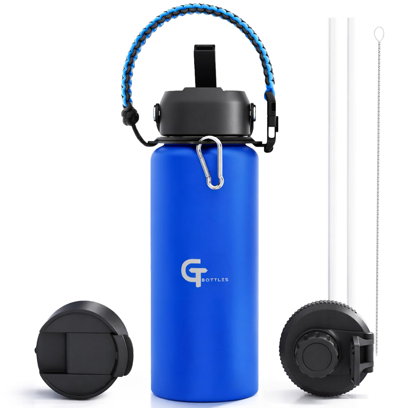 32oz Insulated Stainless Steel Water Bottle with 3 Lids & Paracord Handle – Leakproof Wide Mouth Metal Sports Bottle for Gym, School & Travel (White, 32oz)