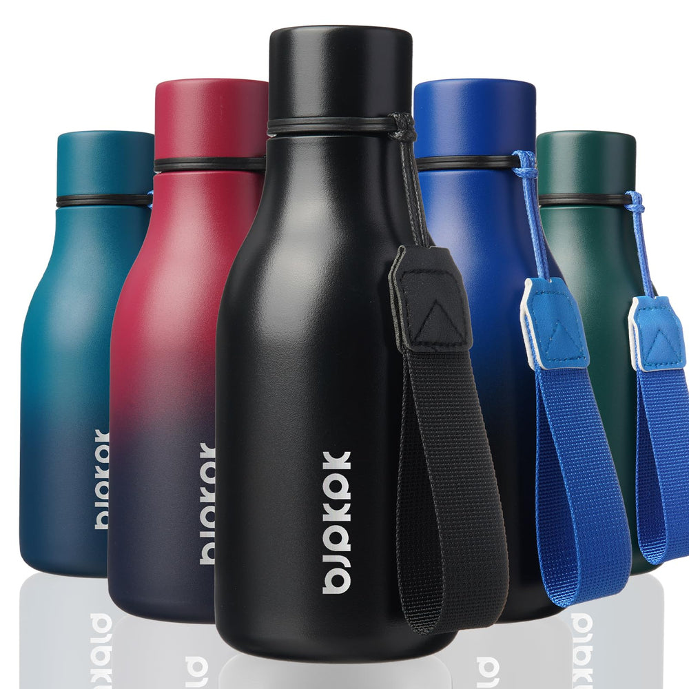 BJPKPK Insulated Water Bottles, 18 oz Stainless Steel Metal Water Bottle with Strap, BPA Free Leak Proof Jugs, Mugs, Flasks, Reusable Thermal Flasks for Sports & Travel, Orange
