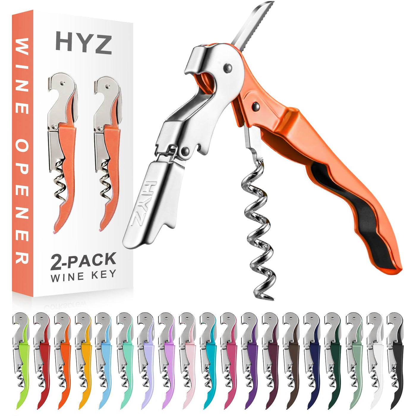 HYZ 2-Pack Wine Opener Waiter Corkscrew, Professional Wine Key for Servers, Bartender with Foil Cutter, Manual Wine Bottle Opener Double Hinged (Pink)