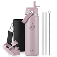 BUZIO 40oz Insulated Water Bottle, Triple Wall Vacuum Stainless Steel Water Flask with 2 lids, Lead-Free BPA-Free Straw Lid Sports Canteen Jug, Cold 48H & Hot 24H- Black