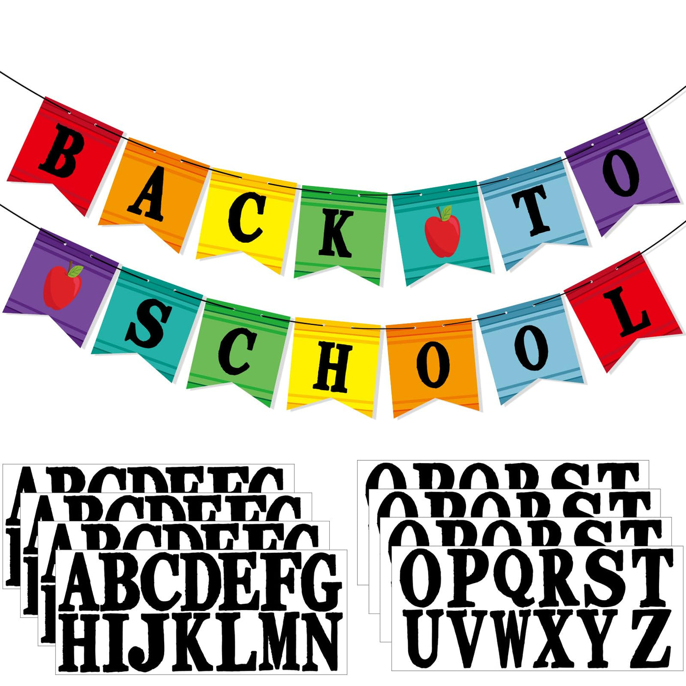 Mooliwe Classroom Decor DIY Banner, Welcome Back to School Party Supply Custom Hanging Bunting Garland Kit with Letters for First Day of School Ambience Celebration Decoration(White,Notebook)