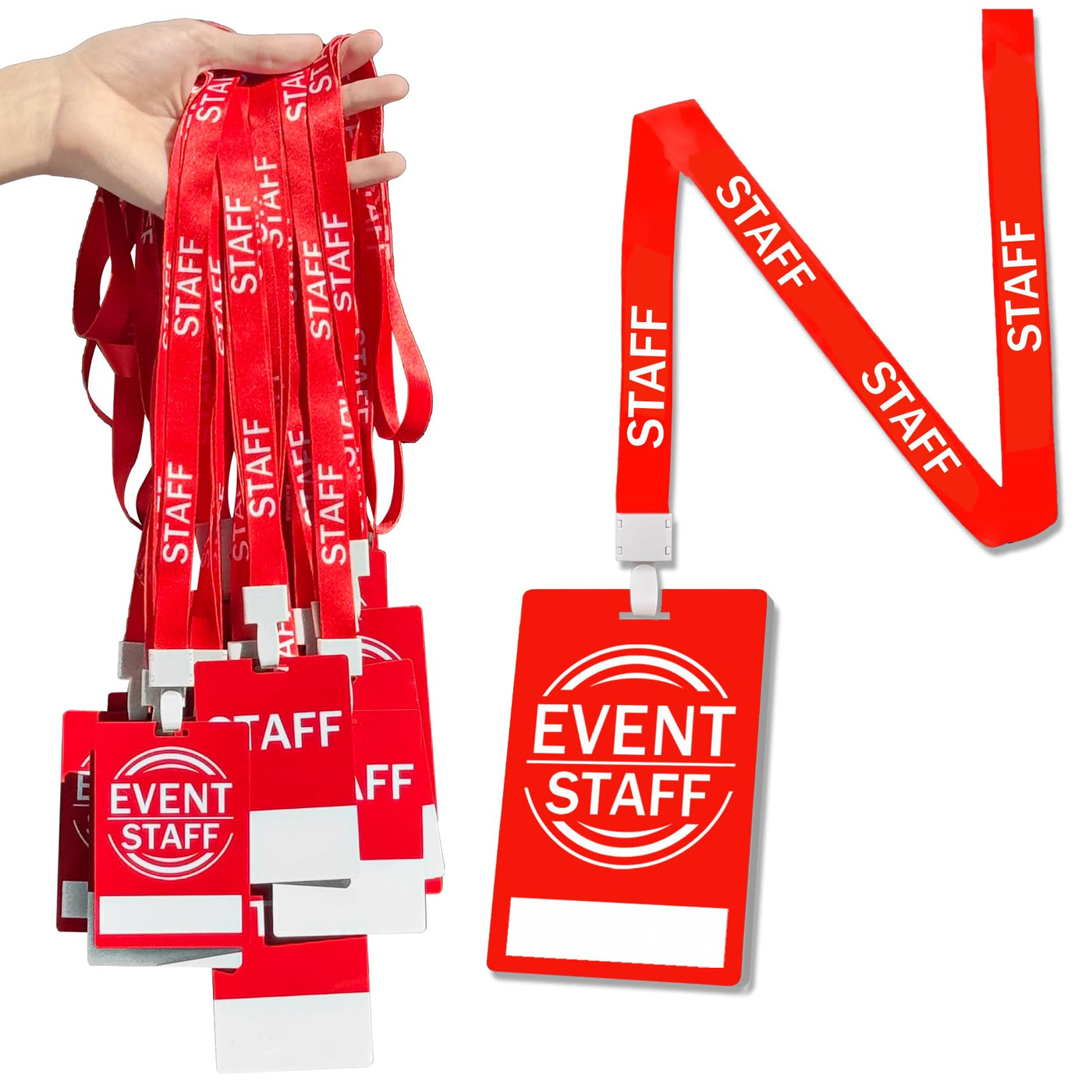 25 PVC Event Staff Lanyards,Staff Pass,PVC Cards Black Lanyard and writable Staff Cards with Club Event,Party Event,Organizer Conference,Concert,Office Supplies