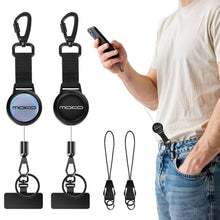 MoKo Anti-theft Phone Tether, Phone Lanyard Retractable Steel Line Cellphone Strap with Locking Carabiner and Metal 360° Tether Tab for Outdoor Skiing Hiking Climbing Fishing, Black