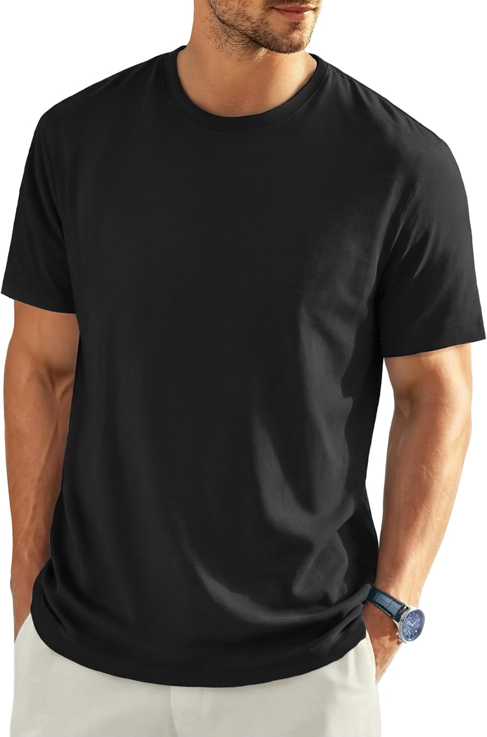 EKLENTSON Men's Cotton Crewneck T-Shirts Short Sleeve Plain Tee Moisture Wicking Casual Tshirts Solid Color