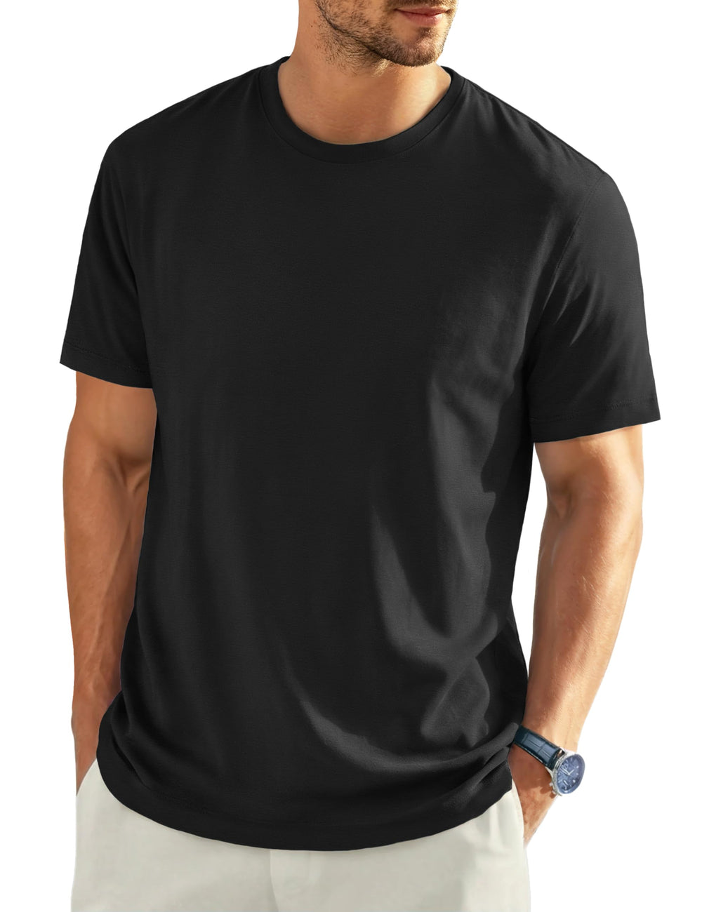 EKLENTSON Men's Cotton Crewneck T-Shirts Short Sleeve Plain Tee Moisture Wicking Casual Tshirts Solid Color