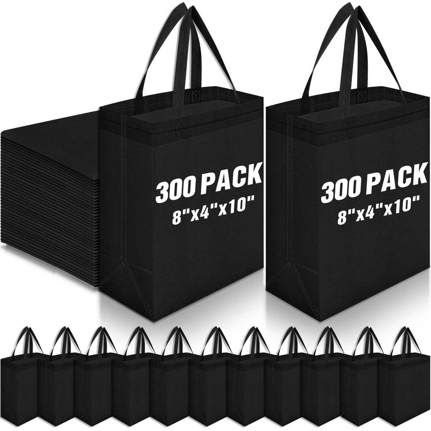 Windyun 50 Pcs Reusable Tote Bag Bulk 8 x 4 x 10 Inch Non Woven Shopping Bag with Handle Reusable Portable Grocery Gift Tote (Black)