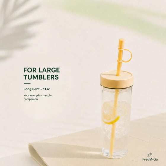 11.6‘’ Long Silicone Straws, 10PCS Reusable Travel Set with Caps and Case, 4 Bent Straws for Tumblers, Water Bottles, Travel Mugs, Hot and Iced Drinks - hover image
