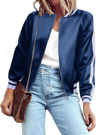 Zeagoo Women's Bomber Jacket Lightweight Zip Up Jacket Casual Striped Jacket Coat Outerwear Windbreaker with Pockets
