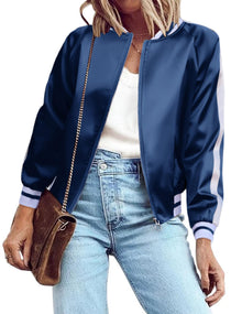 Zeagoo Women's Bomber Jacket Lightweight Zip Up Jacket Casual Striped Jacket Coat Outerwear Windbreaker with Pockets
