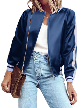 Zeagoo Women's Bomber Jacket Lightweight Zip Up Jacket Casual Striped Jacket Coat Outerwear Windbreaker with Pockets