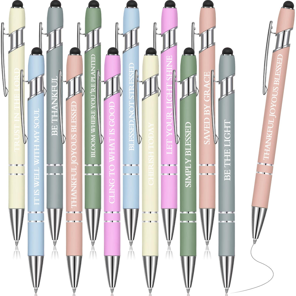 Zonon 12 Pcs Inspirational Pens Gift Set Funny Ballpoint Pen with Stylus Tip Motivational Graduation Gifts Bulk for Teacher Coworkers Nurse School Office Supplies(Morandi,Boss Lady)