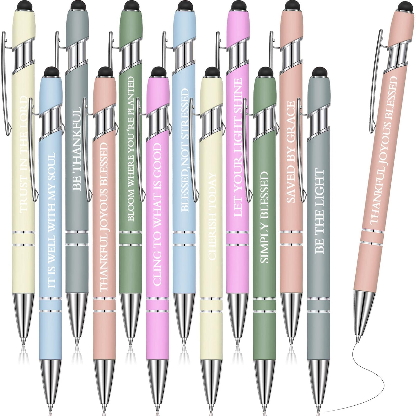 Zonon 12 Pcs Inspirational Pens Gift Set Funny Ballpoint Pen with Stylus Tip Motivational Graduation Gifts Bulk for Teacher Coworkers Nurse School Office Supplies(Morandi,Boss Lady)
