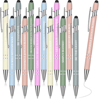 Zonon 12 Pcs Inspirational Pens Gift Set Funny Ballpoint Pen with Stylus Tip Motivational Graduation Gifts Bulk for Teacher Coworkers Nurse School Office Supplies(Morandi,Boss Lady)