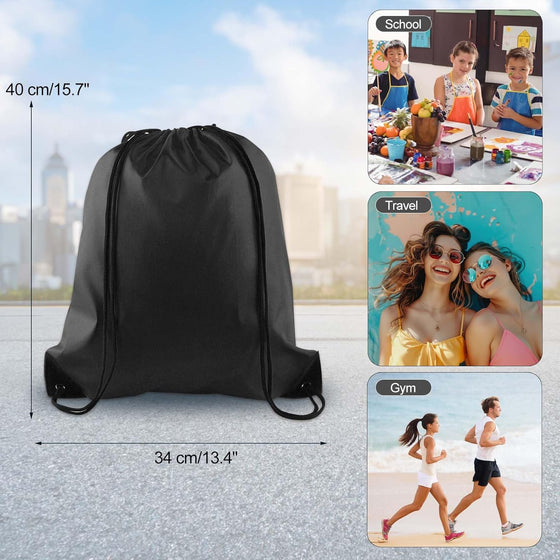 KUUQA 2 Pcs Drawstring Backpack Bags Sports Cinch Sack String Backpack Storage Bags for School Gym Traveling (Black) - hover image