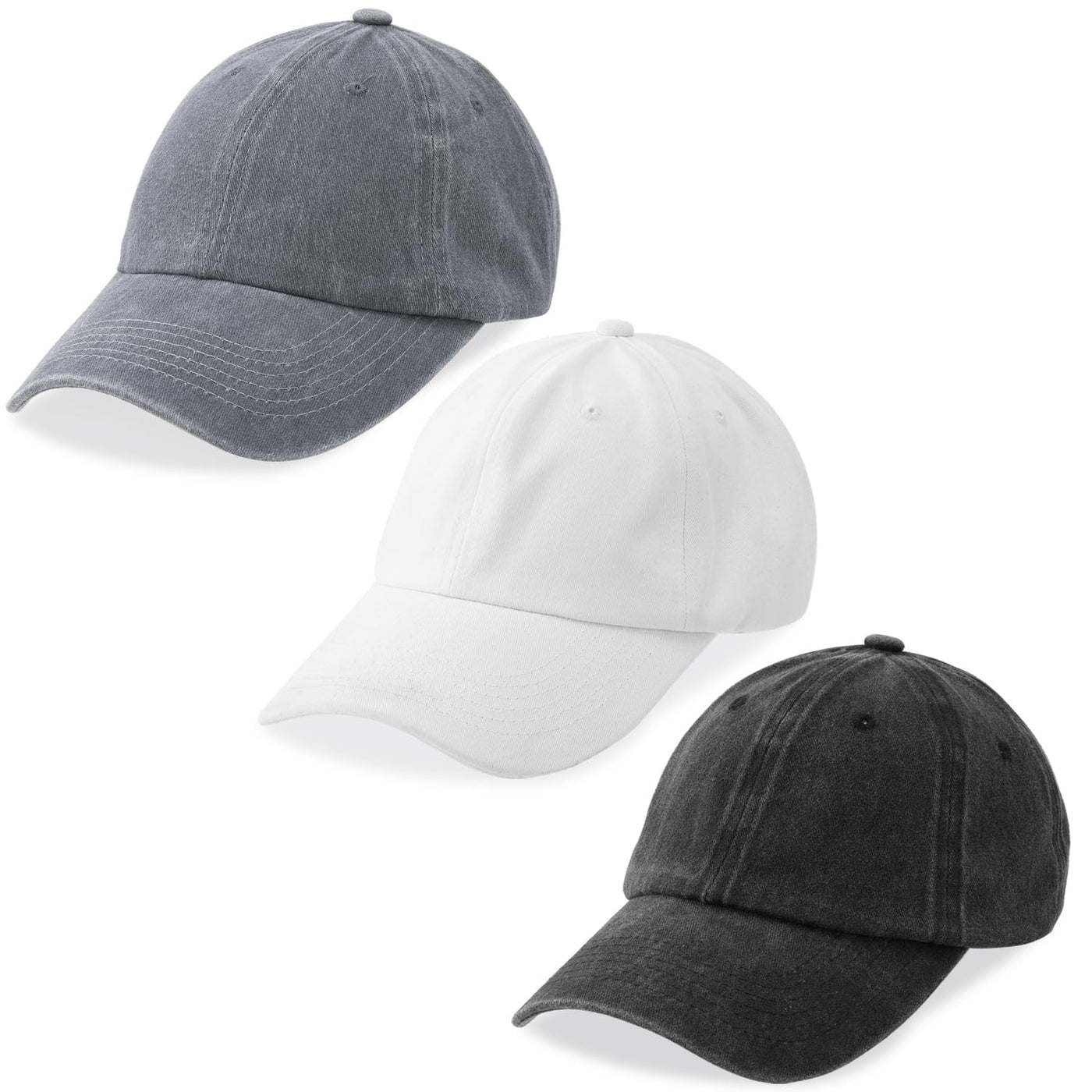 MEINICY 3 Packs Washed-Cotton Plain Baseball Cap, Vintage Adjustable Dad Hats Gift for Men/Women,Unstructured