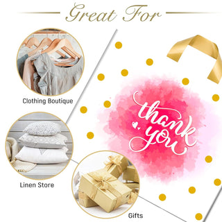Thank You Bags - 50 Pack 10x12In Extra Thick Merchandise Bags with Loop Handle for Small Business Retail
