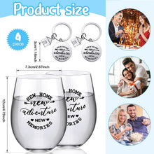 Lallisa 4 Pcs Housewarming Gifts for New House 2 Stemless Wine Glasses Bottle and 2 New Home Keychain Adventures Keyrings for Newlywed Couple, Friends, Apartment Homeowner Newlywed