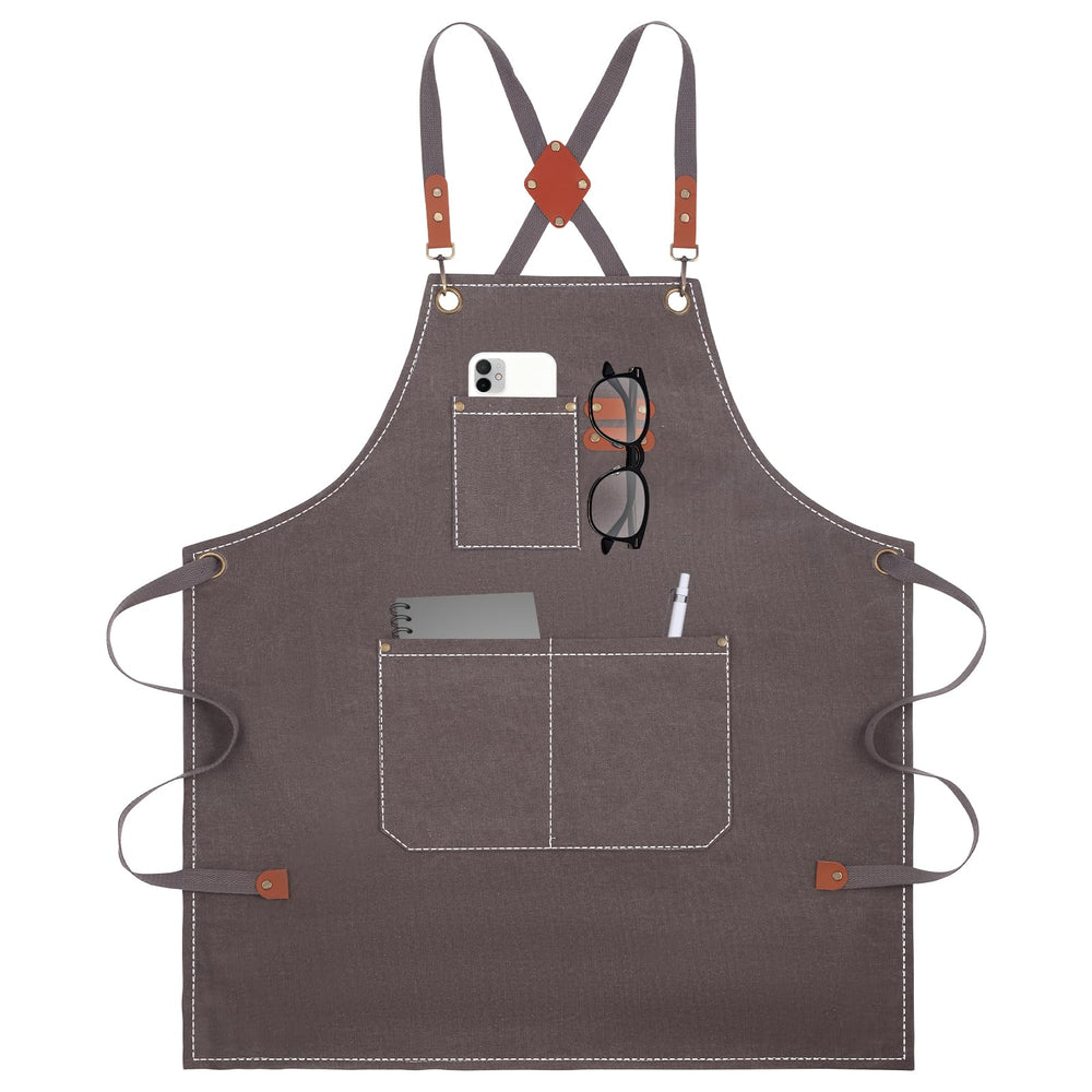Aprons For Women Men With Large Pockets, Waterproof Cotton Chef Aprons For Cooking Server Grilling Bbq Kitchen