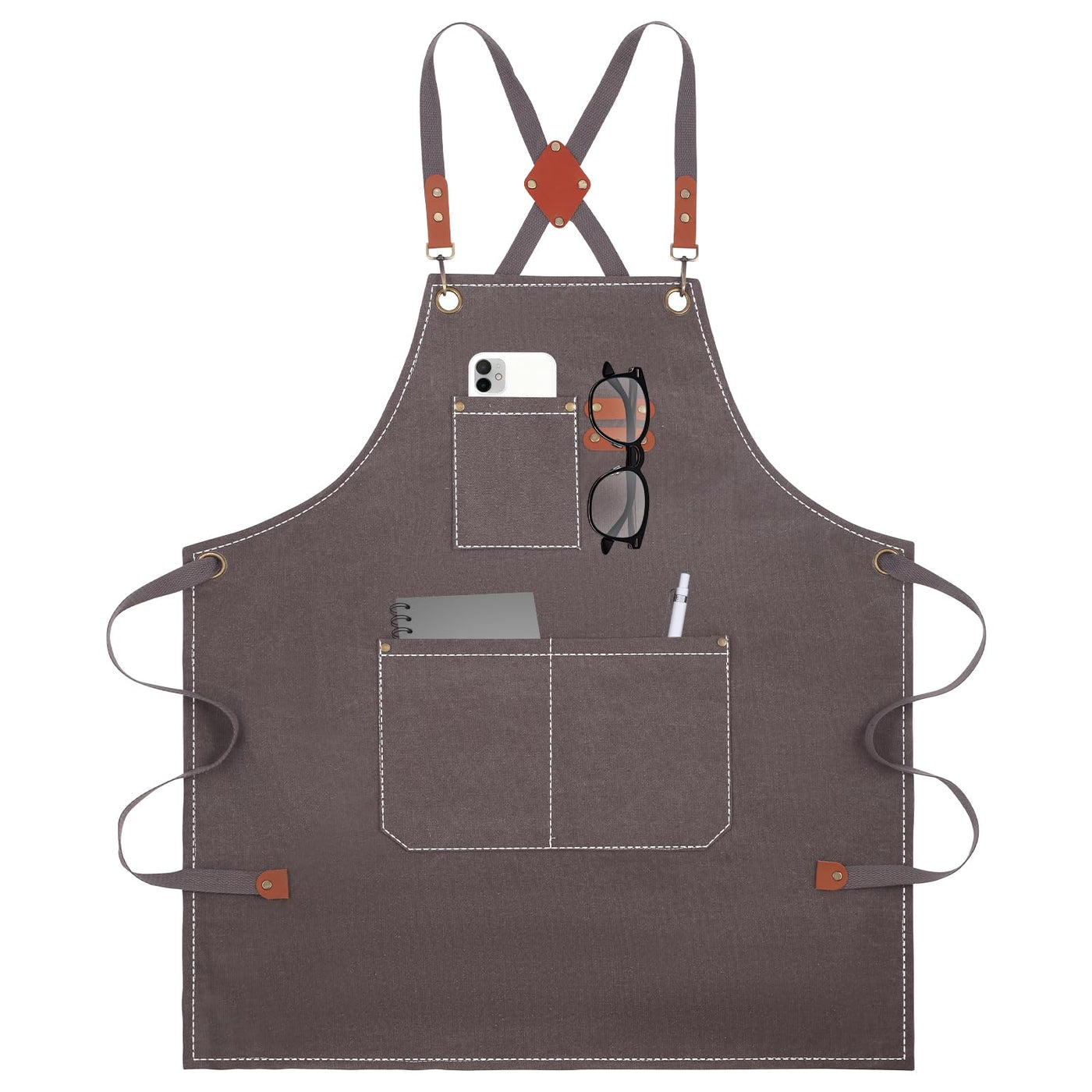 Aprons For Women Men With Large Pockets, Waterproof Cotton Chef Aprons For Cooking Server Grilling Bbq Kitchen