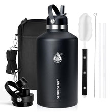 SENDESTAR Water Bottle 32oz Double Wall Vacuum Insulated Leak Proof Stainless Steel Sports Water Bottle—Wide Mouth with New Flex Straw Lid & Spout Lid (Deep Blue&Black)