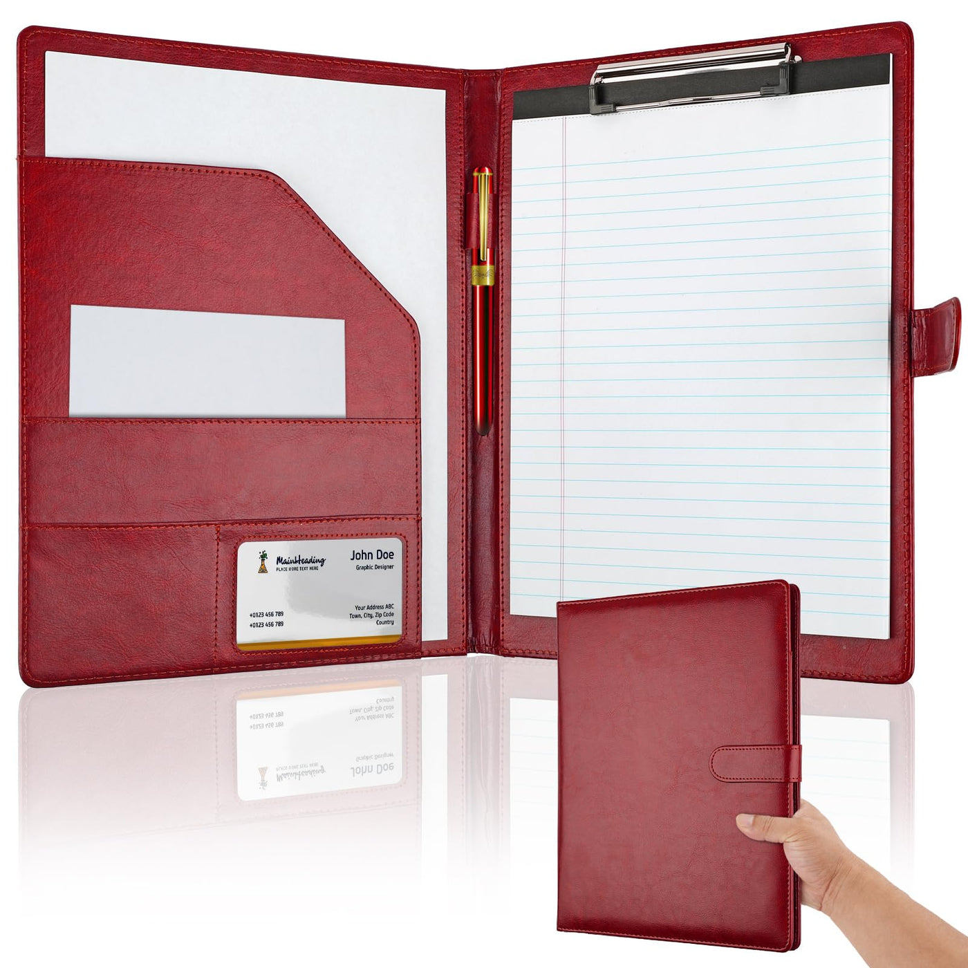 Professional Padfolio with Clipboard, Faux Leather Portfolio Folder Binder, Legal Pad Holder for A4 Letter Size Notepad, Resume, Writing Pad, Ideal Organizer for Business Office Conference, Black