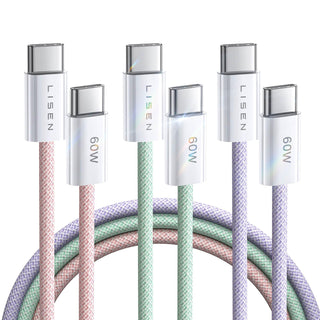 LISEN USB C to USB C Cable, 5-Pack [3.3/3.3/6.6/6.6/10FT] for iPhone 17 Charger Cord, 60W C to C Cable Fast Charging for iPad, iPhone 16 15 Pro Max, Galaxy S25/S24 USBC to USBC Cable Gifts for Men