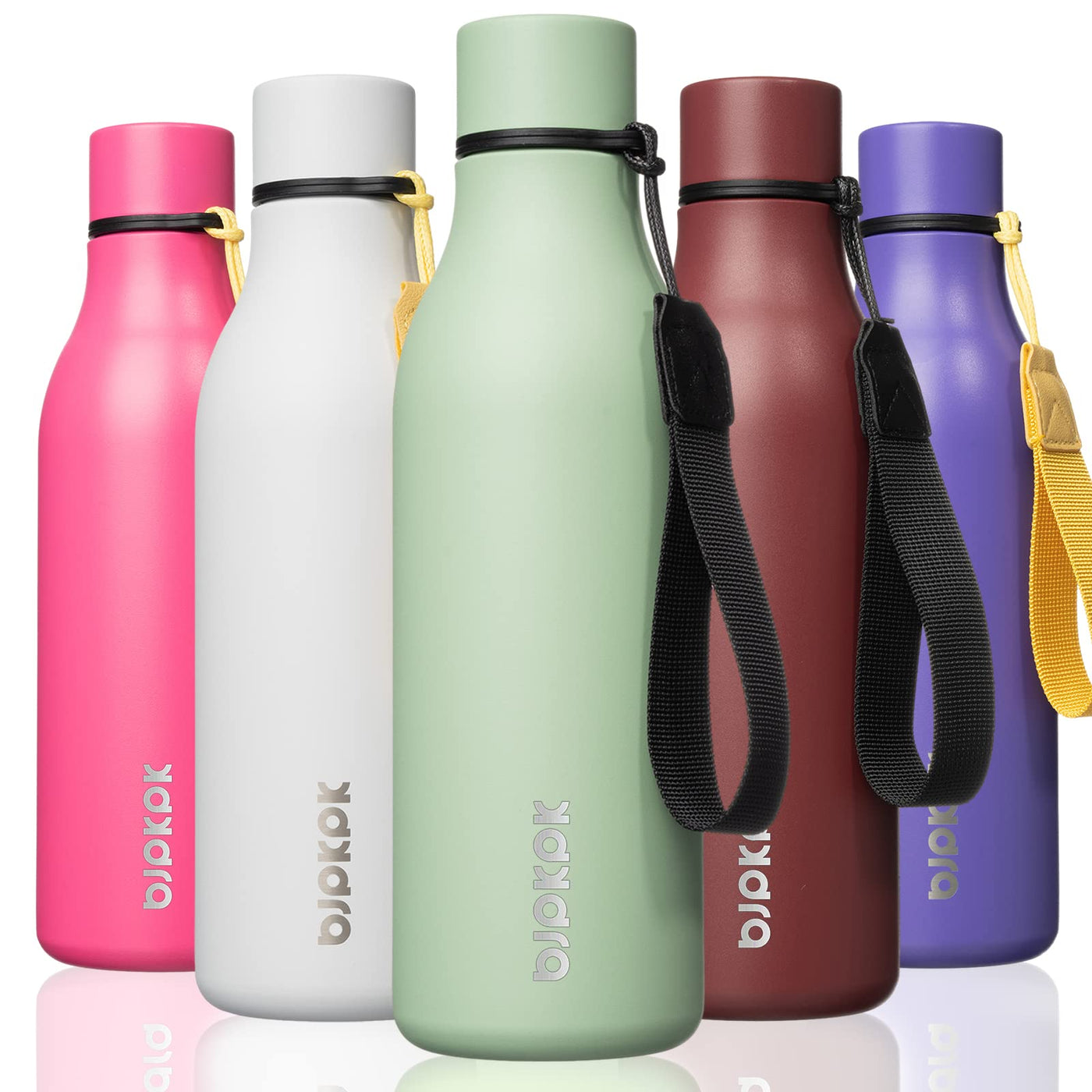 BJPKPK Insulated Water Bottles, 18 oz Stainless Steel Metal Water Bottle with Strap, BPA Free Leak Proof Jugs, Mugs, Flasks, Reusable Thermal Flasks for Sports & Travel, Orange