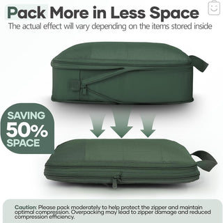 Veken 11-Pack Compression Packing Cubes for Travel Essentials,Compressible Expandable Large Luggage Suitcase Organizer Bags for Clothing,Durable Space Saver Bags with Toiletry Bags(Dark Green)