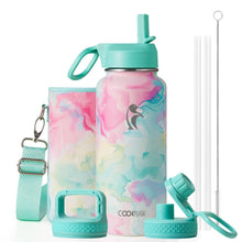 Water Bottle 40 oz Insulated with Straw&Brush, Coolflask Vaccum Stainless Steel Metal 3 Lids Water Flask for Sports, Gym or Office, Keep Cold 48H Hot 24H, Magic Black